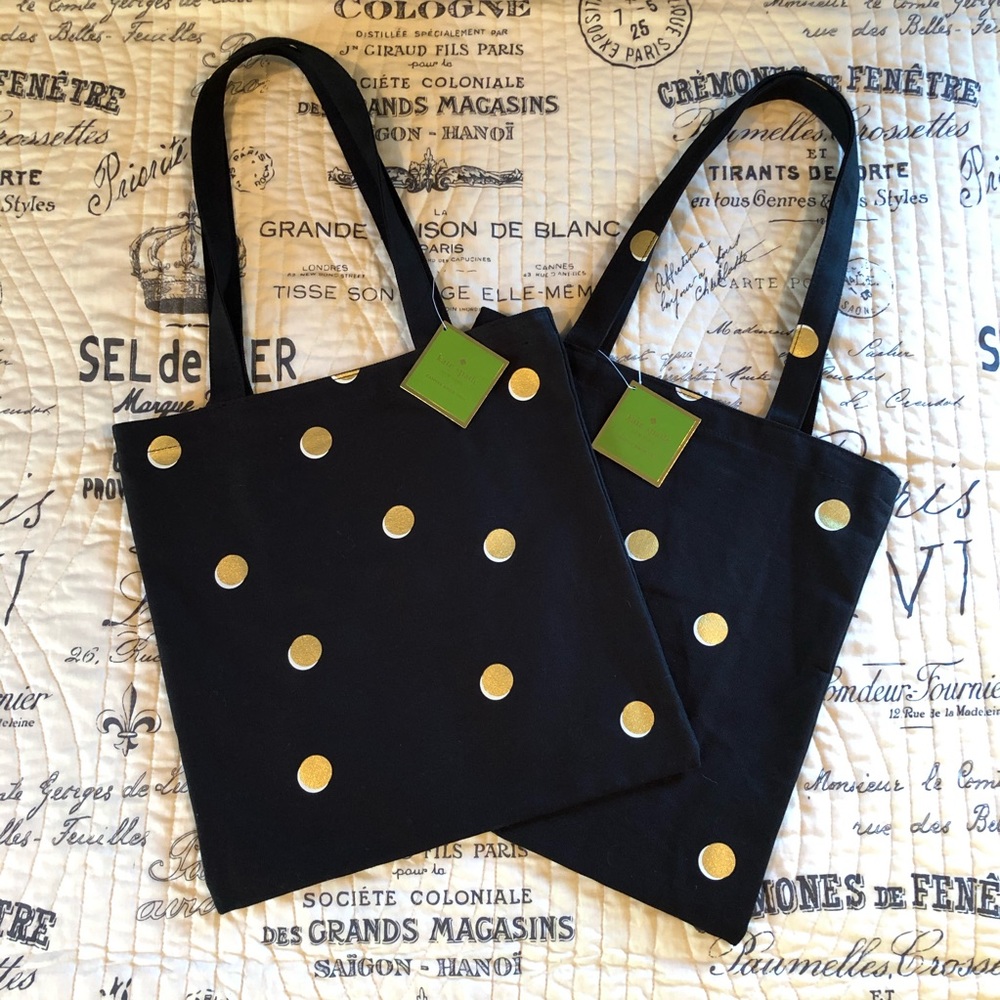 2 NEW KateSpade Black Scatter GoldDot Book Totes